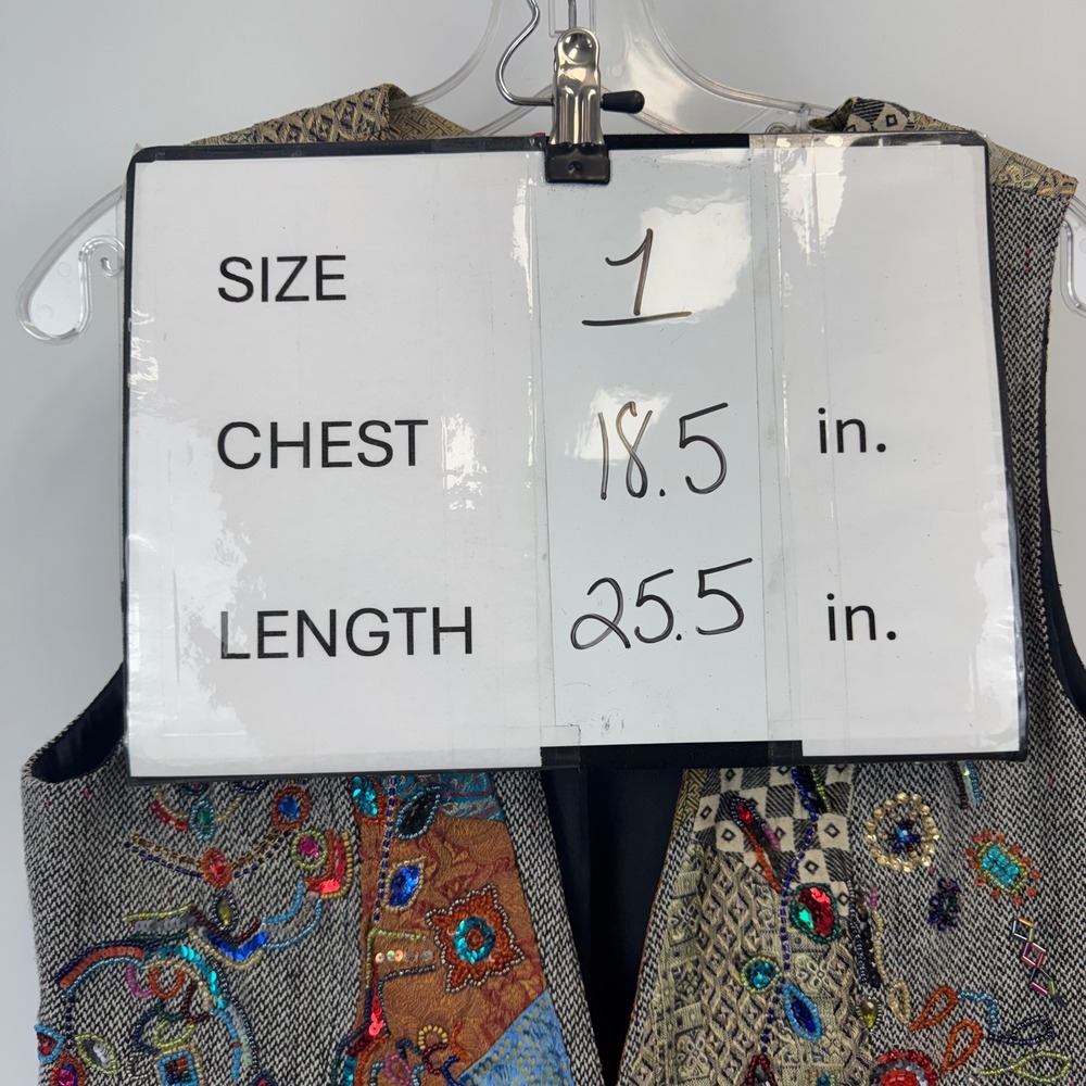 Chico's Beaded Patchwork Vest Wool Blend Embroide… - image 2